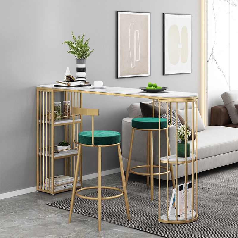 Glam Style Bar Table Stone Top Metal Base Pub Table with Shelf for Living Room Clearhalo 'Bar Furniture' 'Bar Tables' 'bar_tables' 'furn' 'furn_bar_tables' 'Furniture' 'furniture_bar_tables' 'Kitchen & Dining Furniture' 1200x1200_b73115d2-88c6-445f-a78d-186d64f57485