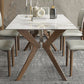 Moderner Tisch mit gesinterter Steinplatte, rechteckiger Tisch mit Holzsockel