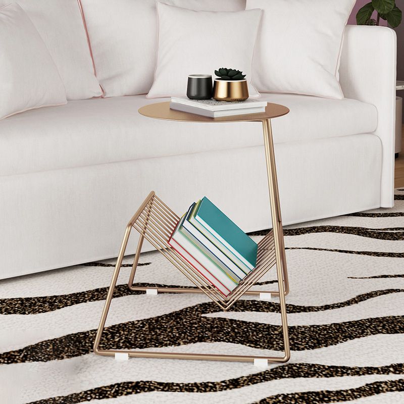 Midden-eeuwse metalen ronde bovenste zijtafel Abstract eindtafel met tijdschriftrek