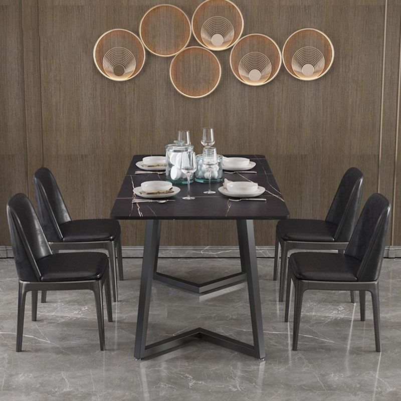 Modern Rectangle Stone Table for Restaurant Balck Metal Pedestal Dining Table Clearhalo 'Dining Tables & Seating' 'Dining Tables' 'dining_table' 'furn' 'furn_dining_table' 'Furniture' 'furniture_dining_table' 'Kitchen & Dining Furniture' 'kitchen' 'kitchen_dining_table' 1200x1200_b737cf49-4a84-40e1-87c5-a7bdda80c255