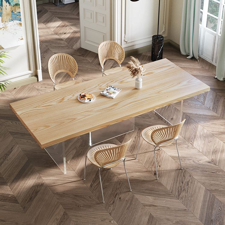 Vaste houten top eettafel modern natuurlijk acryl statief eettafel