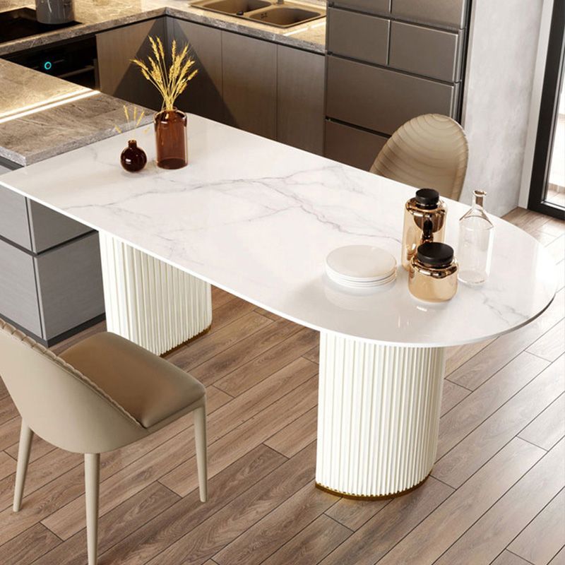 Table de salle à manger en pierre de forme libre, double guéridon en fer blanc