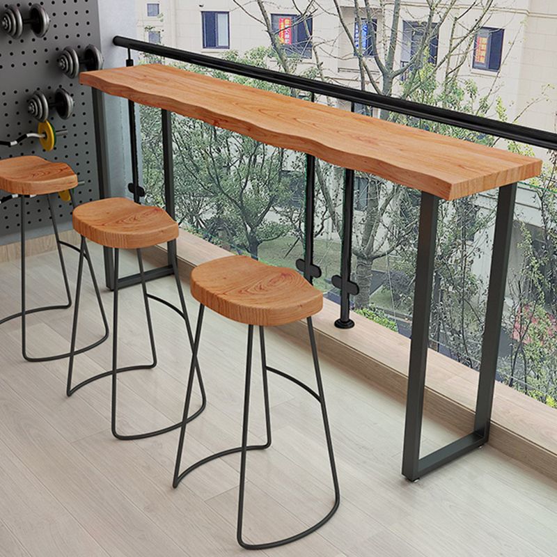 Mesa de comedor industrial con barra de pedestal doble, mesa de bar superior de madera maciza