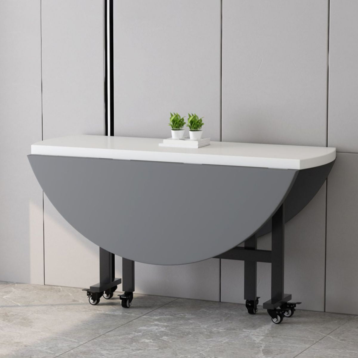 Contemporary Round Wooden Dining Table with Double Drop Leaf