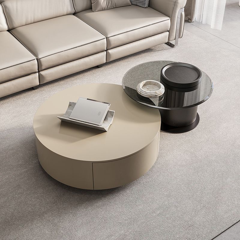Round Coffee Table Modern Pedestal Nesting Coffee Table Set with 2 Drawers
