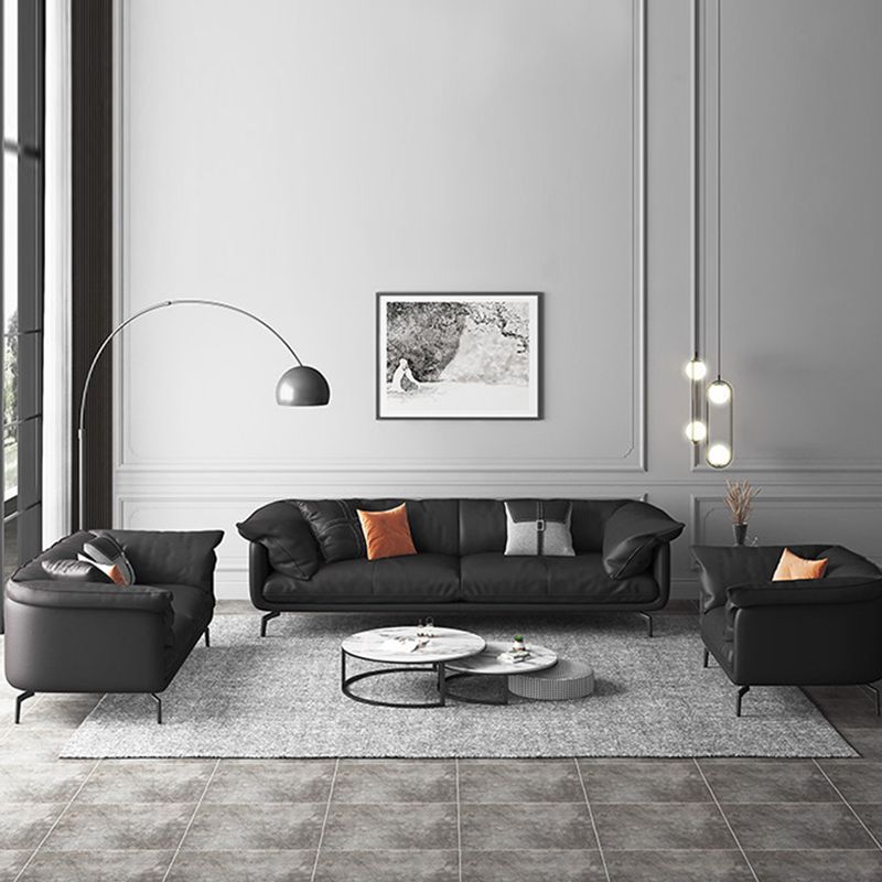 Modern Style Square Armrest Sponge Seat Padding Black Sofa with Pillow Back Clearhalo 'furn' 'furn_sofas' 'Furniture' 'furniture_sofas' 'kitchen' 'kitchen_sofas' 'Living Room Furniture' 'Sofa' 'sofas' 1200x1200_b73c76c9-dddc-4cae-ae7f-2313c97ea7c2