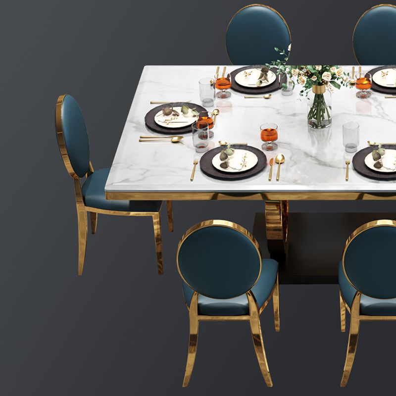 White Table Stone Top Traditional Luxury Rectangle Table with Stainless Steel Frame Clearhalo 'Dining Tables & Seating' 'Dining Tables' 'dining_table' 'furn' 'furn_dining_table' 'Furniture' 'Kitchen & Dining Furniture' 1200x1200_b73e6d3a-3a17-45af-add0-e212b6f61d2d