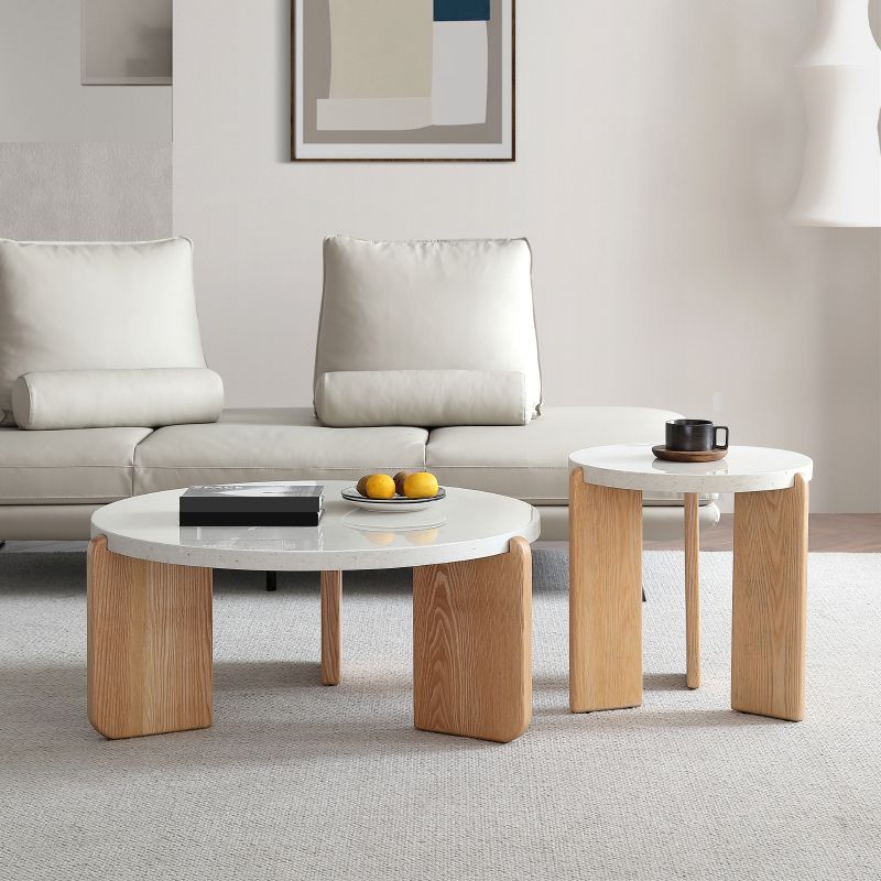 Round Terrazzo 1 Single Coffee Table Modern Style Wooden 3 Legs Cocktail Table Clearhalo 'Coffee & Accent Tables' 'Coffee Tables' 'coffee_tables' 'furn' 'furn_coffee_tables' 'Furniture' 'Living Room Furniture' 1200x1200_b73edab3-6924-4e3e-b164-406aa1dd2866