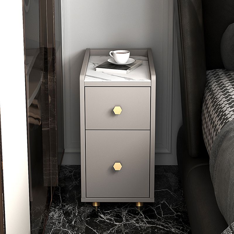Glam Stone Top Bed Nightstand 2-Drawer Imitation Wood Legs Included Night Table Clearhalo 'Bedroom Furniture' 'furn' 'furn_night_stand' 'Furniture' 'night_stand' 'Nightstands' 1200x1200_b73f9028-565a-4dcc-9dff-508b2da45fef