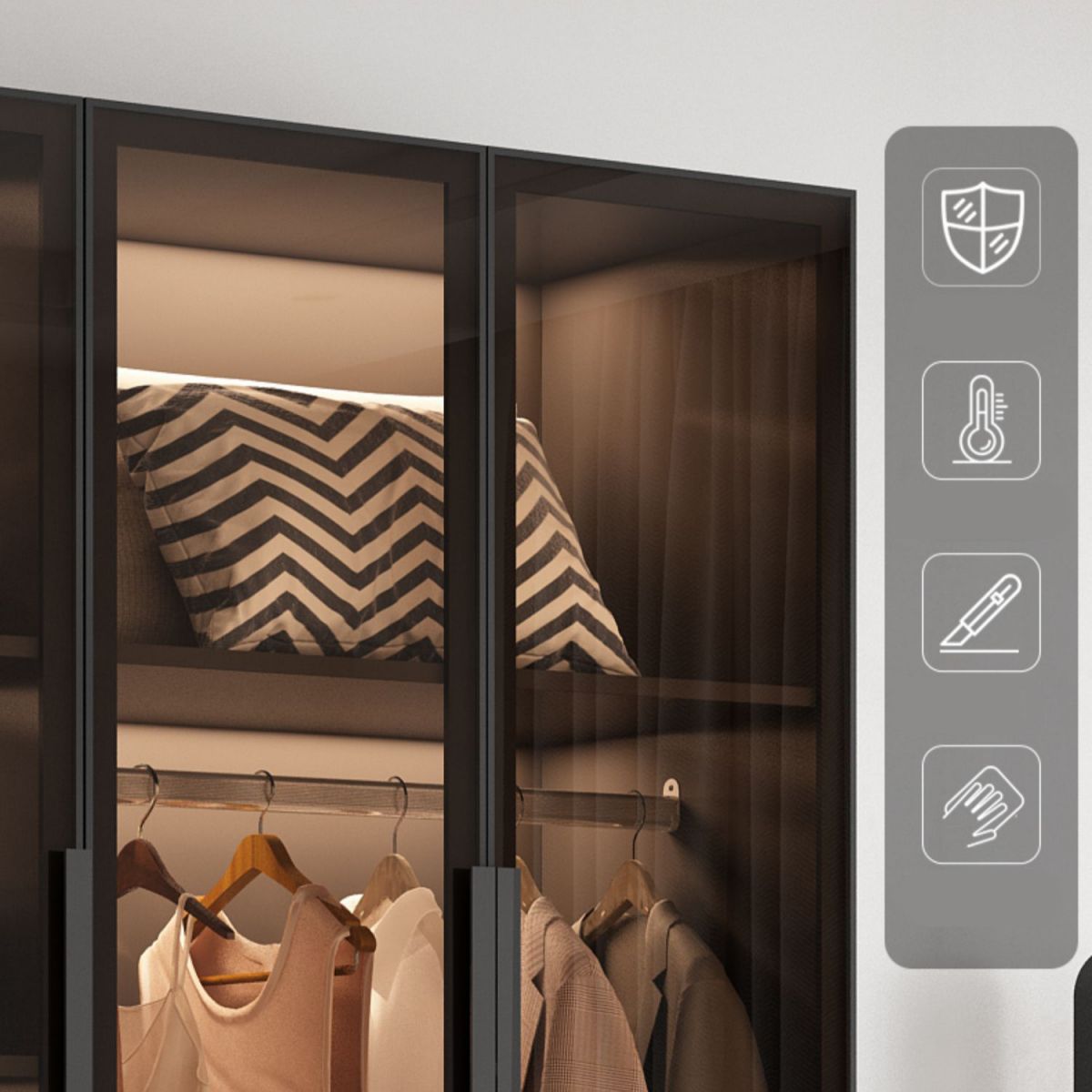 Freestanding Grey Wood Frame Wardrobe Modern Multifunctional Wardrobe with Glass Doors Clearhalo 'Armoires & Wardrobes' 'armoires_wardrobes' 'Bedroom Furniture' 'furn' 'furn_armoires_wardrobes' 'Furniture' 1200x1200_b741b334-aff8-4520-a507-4867a3383737