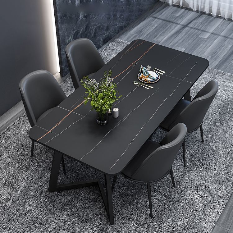 Modern Style Sintered Stone Dining Set with Rectangle Shape Table and Double Pedestal Base Clearhalo 'Dining Room Sets' 'Dining Tables & Seating' 'dining_room_set' 'furn' 'furn_dining_room_set' 'Furniture' 'furniture_dining_room_set' 'Kitchen & Dining Furniture' 'kitchen&dining_furn' 'kitchen' 1200x1200_b74594f4-cb73-4cea-adee-82eab670bda9