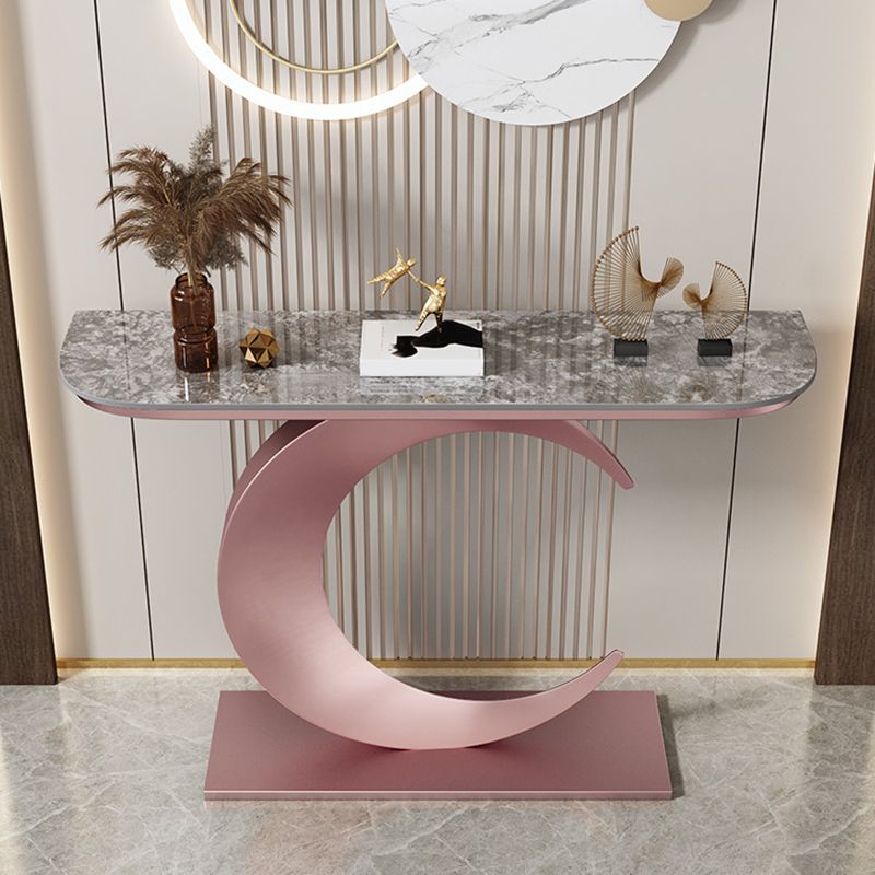 Console mezza luna in stile glam con base di piedistallo di ferro per Hall