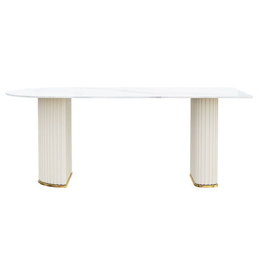 Free Form White Dining Table Sintered Stone Table Modern with Double Pedestal