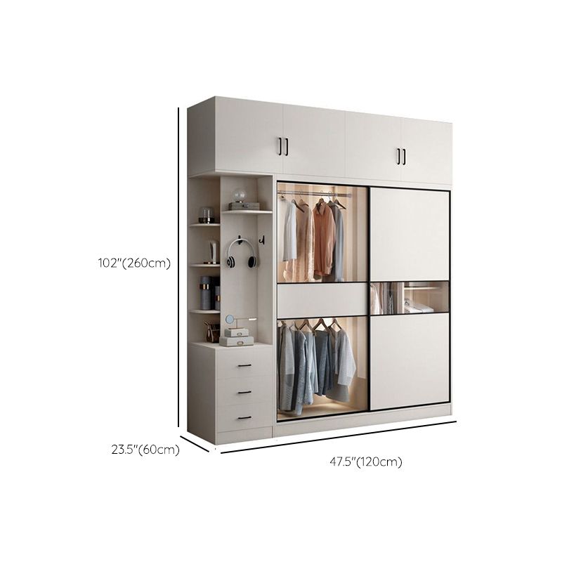 White Colour Wooden Wardrobe Cloth Rod Included Wardrobe Closet with Sliding Doors Clearhalo 'Armoires & Wardrobes' 'armoires_wardrobes' 'Bedroom Furniture' 'furn' 'furn_armoires_wardrobes' 'Furniture' 1200x1200_b74c886a-3f89-44ae-b870-b3f763af8e7a