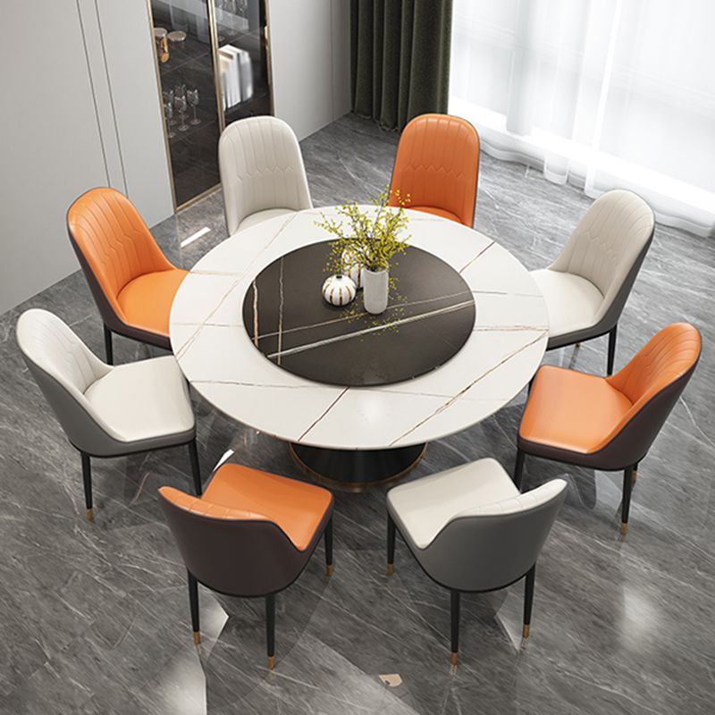 Modern Style Sintered Stone Dining Table Single Pedestal Base Round Table for Home with Turntable Clearhalo ' dining_table' 'Dining Tables & Seating' 'Dining Tables' 'furn' 'furn_dining_table' 'Furniture' 'furniture_dining_table' 'Kitchen & Dining Furniture' 'kitchen&dining_furn' 'kitchen' 'kitchen_dining_table' 1200x1200_b74ceed1-842f-457c-97c4-188b4fea5abb