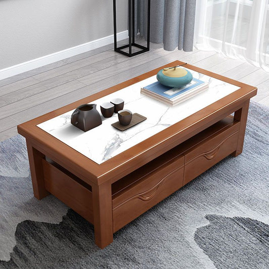 Tavolino in legno massiccio in stile rettangolare in stile moderno 4 gambe con tavolino da caffè a cassetto