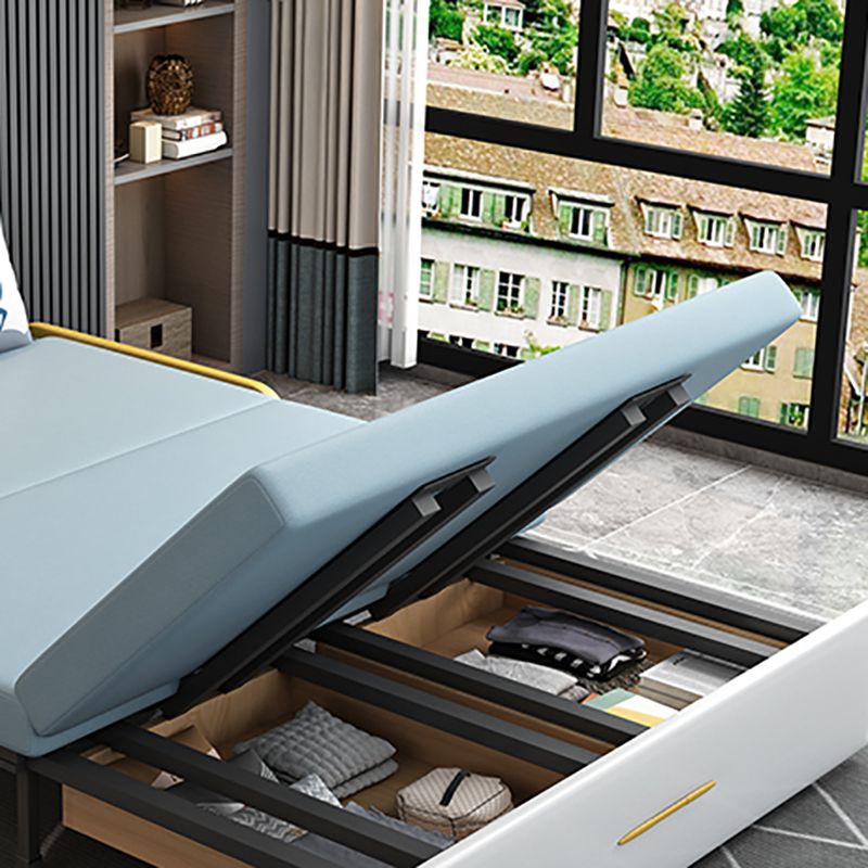 グラムラウンドアーム布団フレームボンドレザーブルースリーパーソファ