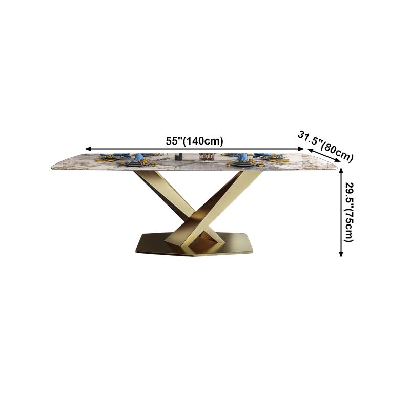 Traditional Luxury Dining Table Rectangle Sintered Stone Pedestal Table with Gold Frame Clearhalo ' dining_table' 'Dining Tables & Seating' 'Dining Tables' 'furn' 'furn_dining_table' 'Furniture' 'furniture_dining_table' 'Kitchen & Dining Furniture' 'kitchen&dining_furn' 'kitchen' 'kitchen_dining_table' 1200x1200_b75105bc-ef05-49e5-a914-803e9b2de7ab