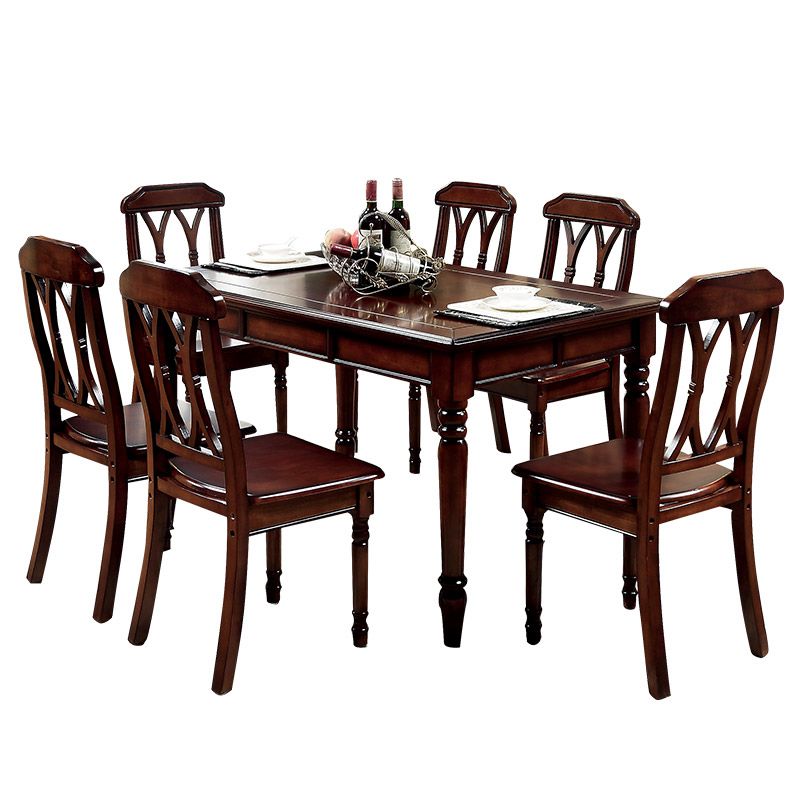 Set da sala da pranzo con sedia e tavolo da 7 pezzi Set da sala da pranzo in legno massello