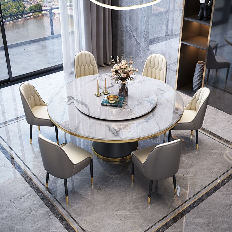 Marble Dining Table Contemporary Style Single Pedestal Base Table for Dining Room Clearhalo ' dining_table' 'Dining Tables & Seating' 'Dining Tables' 'furn' 'furn_dining_table' 'Furniture' 'furniture_dining_table' 'Kitchen & Dining Furniture' 'kitchen&dining_furn' 'kitchen' 'kitchen_dining_table' 1200x1200_b7554914-26c6-41a9-af2c-9a5c39f0d1a5