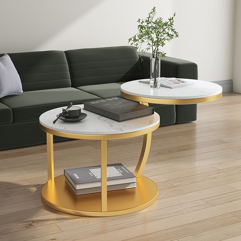 Contemporary Coffee Table Round Stone Top Extendable Coffee Cocktail Table Clearhalo 'Coffee & Accent Tables' 'Coffee Tables' 'coffee_tables' 'furn' 'furn_coffee_tables' 'Furniture' 'Living Room Furniture' 1200x1200_b756c100-3811-4d6a-81a7-3f980908a978