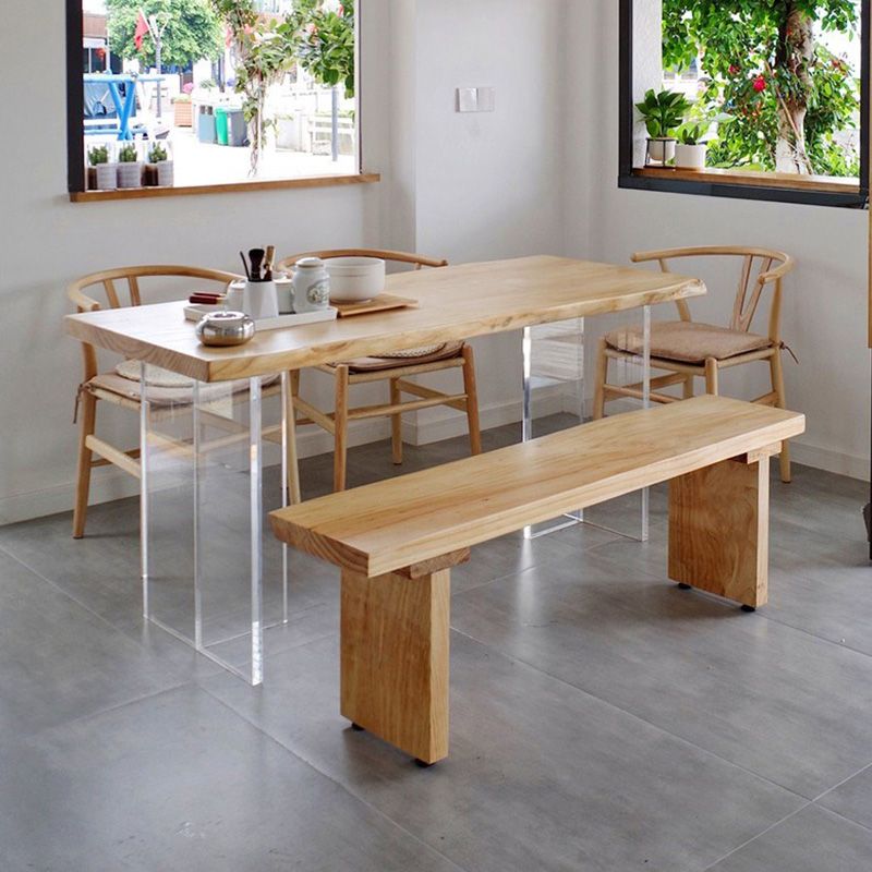 Modern Solid Wood Dining Table Natural Finish Table with Acrylic Base Clearhalo 'Dining Tables & Seating' 'Dining Tables' 'dining_table' 'furn' 'furn_dining_table' 'Furniture' 'Kitchen & Dining Furniture' 1200x1200_b757eede-e9bf-4a9a-bd16-51219eac6aff