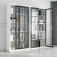 14.9" Wide Whit Bookcase Modern Stainless Steel and Glass Book Shelf With Doors
