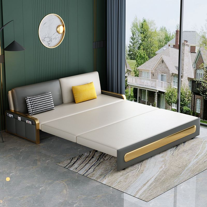 Gray Faux leather Sleeper Sofa 33.46" Wide Sofa Bed with Detachable Mattress Clearhalo 'furn' 'furn_futons' 'Furniture' 'Futons & Daybeds' 'Futons' 'Living Room Furniture' 1200x1200_b758d117-25c7-447a-9e10-321e0343d14b