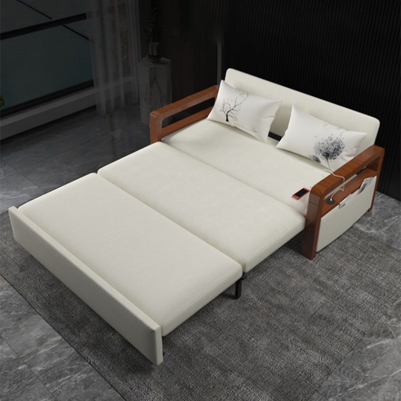 White Futon Sleeper Sofa Bed Contemporary Style with Arms Convertible Sofas Clearhalo 'furn' 'furn_futons' 'Furniture' 'Futons & Daybeds' 'Futons' 'Living Room Furniture' 1200x1200_b7599777-5c96-45d1-ab6e-56f76cd7840c