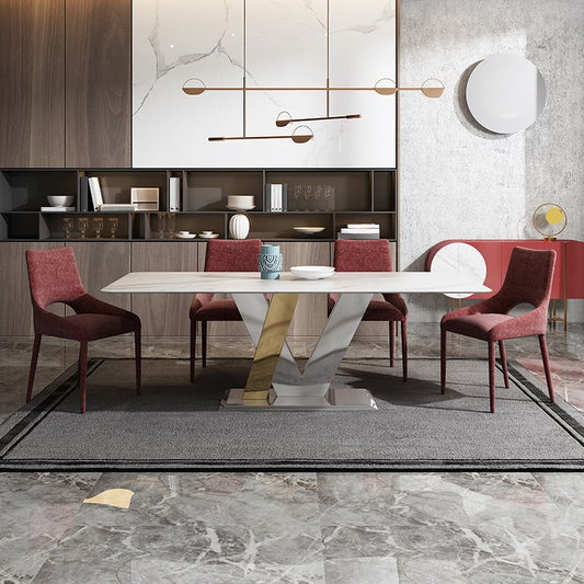 Mesa de mesa superior de piedra sinterizada de lujo con pedestal en oro y plata