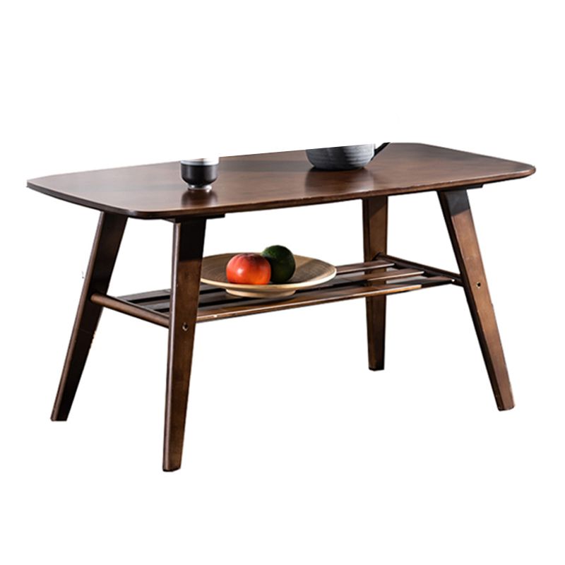 Nordic Style Rectangular Solid Wood Table 4 Legs Base with Storage Rack Coffee Table