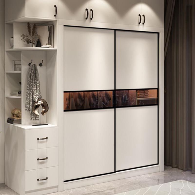 Contemporary Wardrobe White Colour Wooden Wardrobe Closet With 2 Drawers Clearhalo 'Armoires & Wardrobes' 'armoires_wardrobes' 'Bedroom Furniture' 'furn' 'furn_armoires_wardrobes' 'Furniture' 1200x1200_b76b6734-e725-444a-a0ca-771d586bde9a