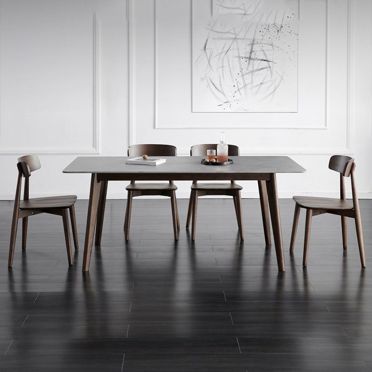 Brown Rectangular Sintered Stone Dining Table Modern Furniture with 4 Legs Wood Base Clearhalo 'Dining Tables & Seating' 'Dining Tables' 'dining_table' 'furn' 'furn_dining_table' 'Furniture' 'furniture_dining_table' 'Kitchen & Dining Furniture' 'kitchen' 'kitchen_dining_table' 1200x1200_b76dc459-eabd-4e36-83b7-9d1d4eabc444