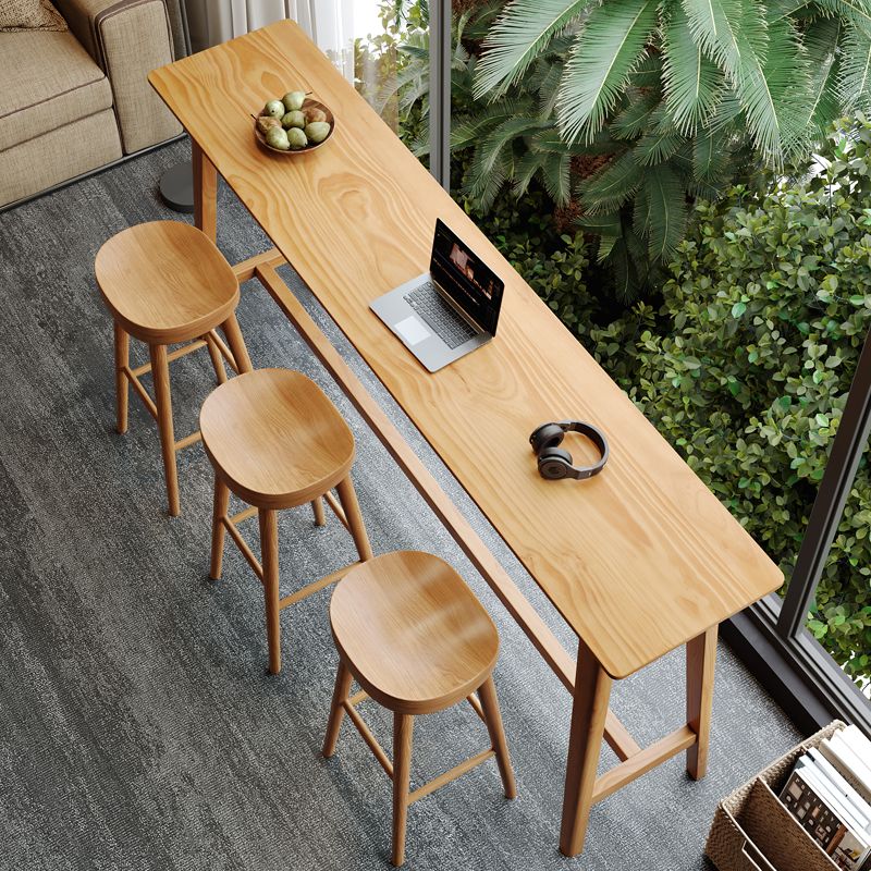 Rectangular Pine Wood Top Bar Table Modern Bar Table with Trestle Base in Nature Clearhalo 'Bar Furniture' 'Bar Tables' 'bar_tables' 'furn' 'furn_bar_tables' 'Furniture' 'Kitchen & Dining Furniture' 1200x1200_b76dedef-5ef8-401e-88d8-d417b5e50b5e