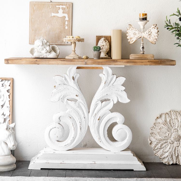 Console di campagna francese Rettangolo piedistagle Console in legno massiccio in difficoltà