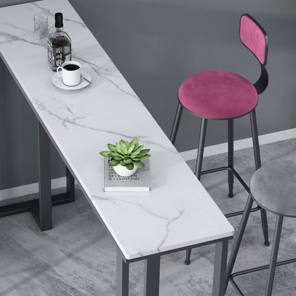 Modern Style Bar Table 42-inch Height Stone Top and Metal Base Bistro Table Clearhalo 'Bar Furniture' 'Bar Tables' 'bar_tables' 'furn' 'furn_bar_tables' 'Furniture' 'furniture_bar_tables' 'Kitchen & Dining Furniture' 1200x1200_b7717520-55a4-4856-b23e-9e86118bdcbb