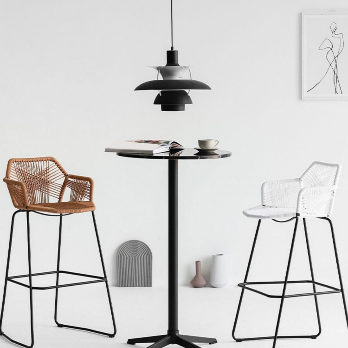 Modern Style Wicker Low Back Armed Bar Stool with Metal Legs Clearhalo 'Bar Furniture' 'Bar Stools' 'bar_stools' 'furn' 'furn_bar_stools' 'Furniture' 'Kitchen & Dining Furniture' 1200x1200_b77287a0-ad17-4b75-8d08-6f0edee95260