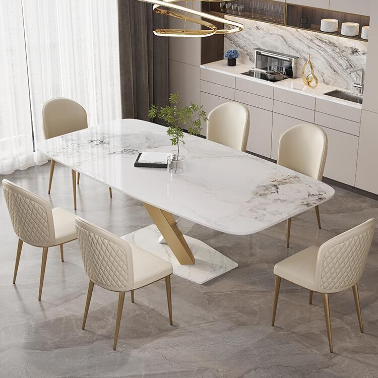 Glam Dinette Set with Faux Leather Chairs 1/2/5/6/7 Pieces Glossy White Dining Table Set