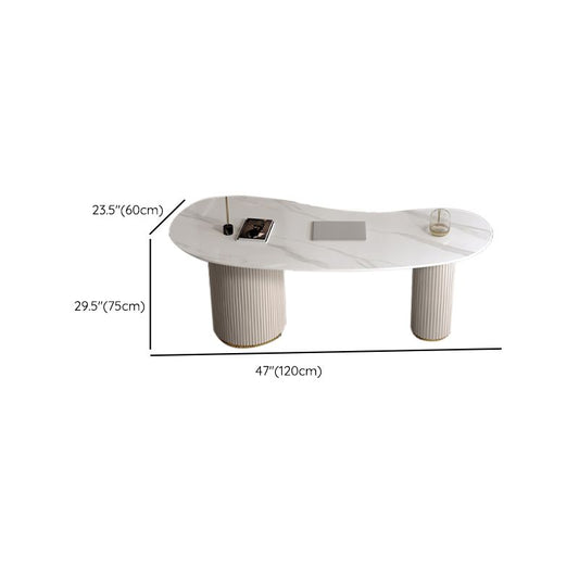 Modern Stone Office Desk Irregular Shape Task Desk with 3-Drawers in White