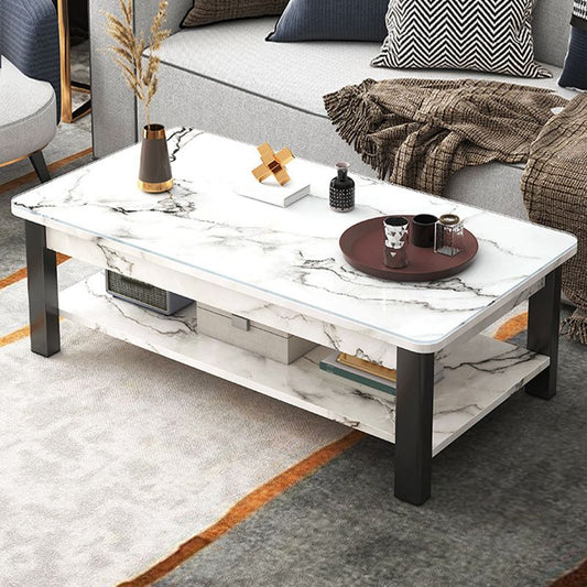 16"H Contemporary Coffee Table Stone Rectangle Coffee Cocktail Table