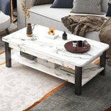16"H Contemporary Coffee Table Stone Rectangle Coffee Cocktail Table
