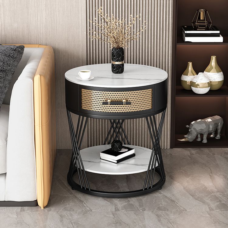 Modernistic Metal Frame End Table Slate Top Round Side End Table Clearhalo 'Coffee & Accent Tables' 'End & Side Tables' 'end_side_tables' 'furn' 'furn_end_side_tables' 'Furniture' 'Living Room Furniture' 1200x1200_b77fcdd4-7ea1-4edc-853a-bbbe8fedfe4c