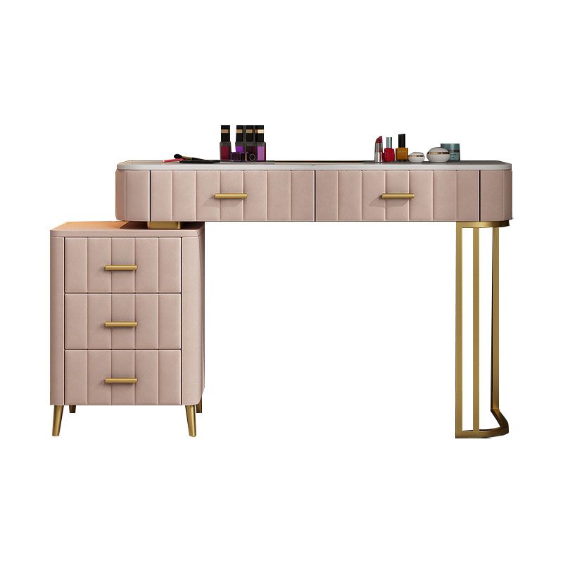 Glam Bedroom 5-Drawers Marble Metal Straight Feet Make-up Vanity