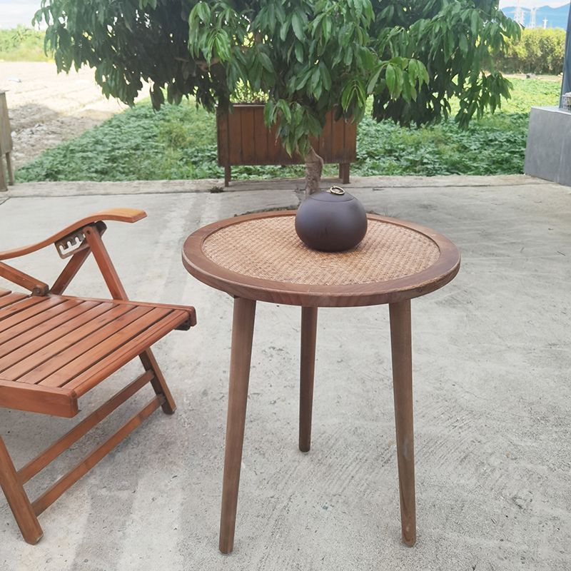 French Rustic Round Rattan Top Side Table 3 Legs Wooden End Table Clearhalo 'Coffee & Accent Tables' 'End & Side Tables' 'end_side_tables' 'furn' 'furn_end_side_tables' 'Furniture' 'Living Room Furniture' 1200x1200_b7810837-82fc-4e22-9b11-ac56bd5c105a