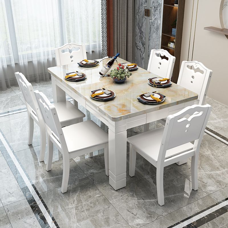 Mesa de comedor rectangular contemporánea Colección de comedor de mármol con 4 pies