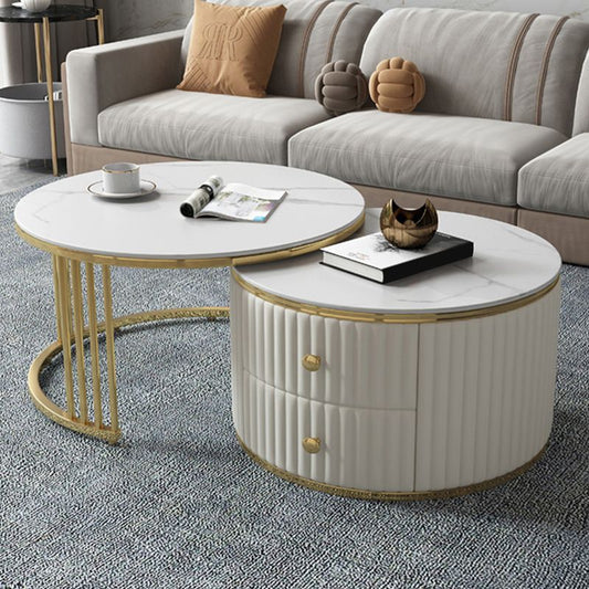 Slate and Metal Coffee Table Frame Nesting Coffee Table Set with Drawers Clearhalo 'Coffee & Accent Tables' 'Coffee Tables' 'coffee_tables' 'furn' 'furn_coffee_tables' 'Furniture' 'Living Room Furniture' 1200x1200_b7836372-40ae-4e44-b1da-9186a32f27d0