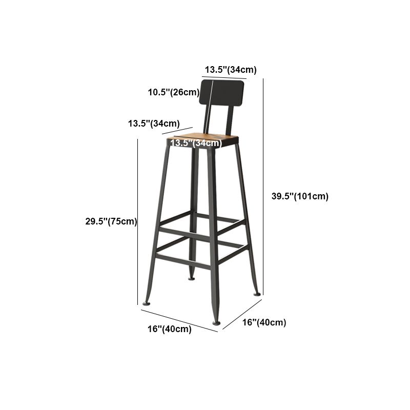 Square Bar and Counter Stool Industrial Coffee Shop Footrest Counter Stool in Black