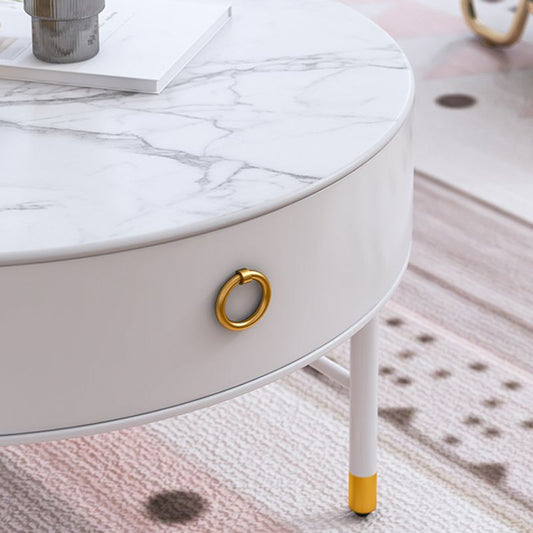 Tavolo da cocktail top ardese 1-Drawer 4 gambe tavolino in bianco di 17,7 "h