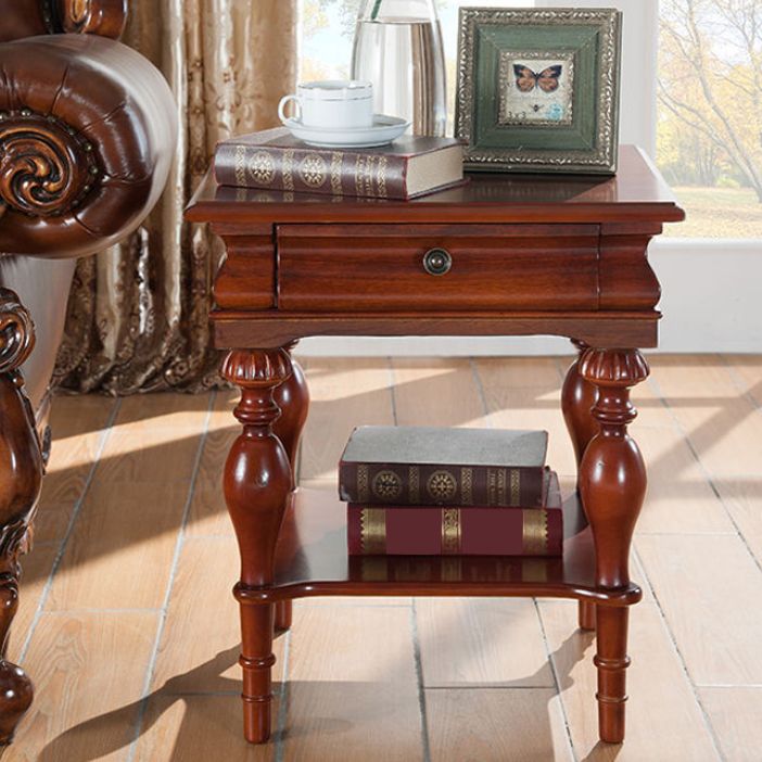 Wooden Square Top Side Table 22.8" Tall 4 Legs End Table with Storage