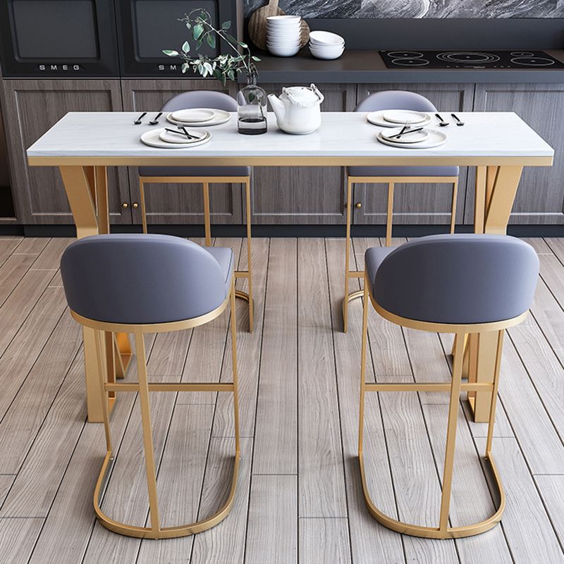 Glam Marble Counter Table with Rectangle Table Top Gold Double Pedestal Table - 42" H Clearhalo 'Bar Furniture' 'Bar Tables' 'bar_tables' 'furn' 'furn_bar_tables' 'Furniture' 'furniture_bar_tables' 'Kitchen & Dining Furniture' 1200x1200_b7891325-f013-4613-9566-38dc27f316fb